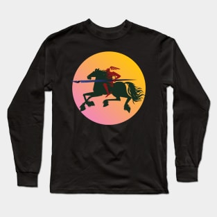 black knight on a horse with a large writing pen Long Sleeve T-Shirt